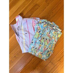 Vineyard Vines Tropical Parrot Print & Striped Short Sleeve  Shirt Bundle Boys L